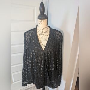 Jennifer Lopez Black Sheer Polka Dot Blousee Size XL